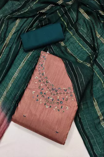 ethnic motifs embroidered mirror work detail unstitched dress material