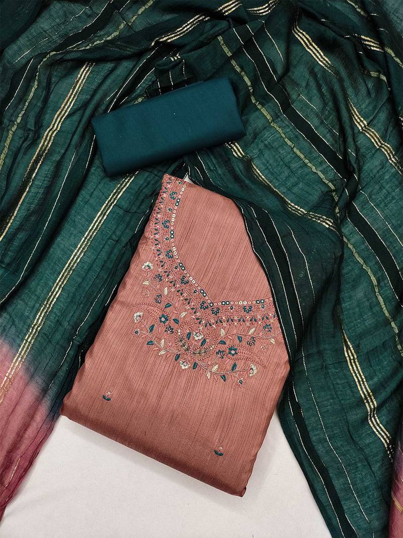 ethnic motifs embroidered mirror work detail unstitched dress material