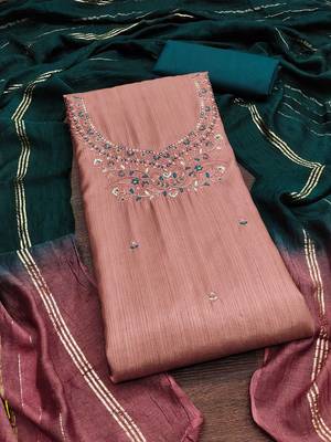 ethnic motifs embroidered mirror work detail unstitched dress material 2