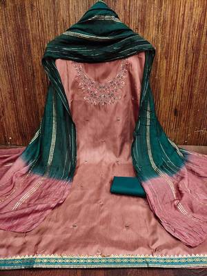 ethnic motifs embroidered mirror work detail unstitched dress material 3
