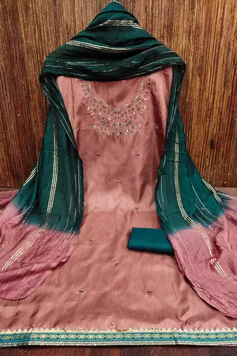 ethnic motifs embroidered mirror work detail unstitched dress material