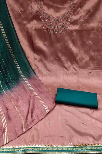 ethnic motifs embroidered mirror work detail unstitched dress material