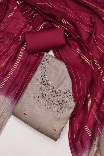 ethnic motifs embroidered sequinned unstitched dress material