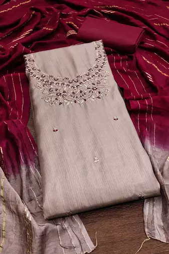 ethnic motifs embroidered sequinned unstitched dress material