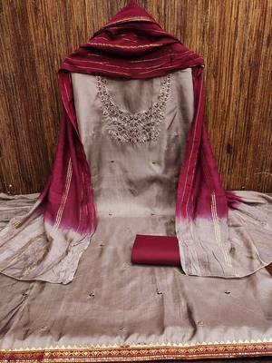 ethnic motifs embroidered sequinned unstitched dress material 3