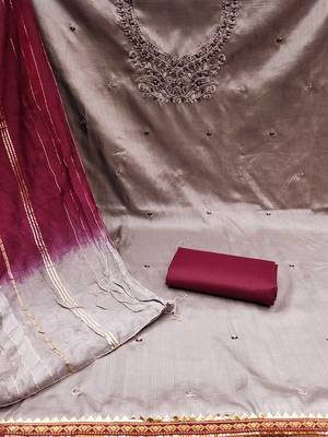 ethnic motifs embroidered sequinned unstitched dress material 4