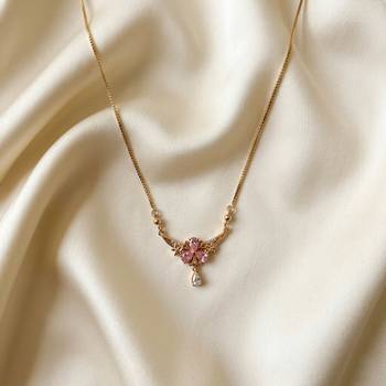 Soft powder light pink color fashion necklace created for delicate daily wear 1