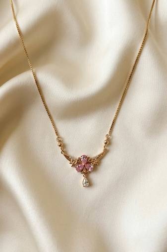 Soft powder light pink color fashion necklace created for delicate daily wear