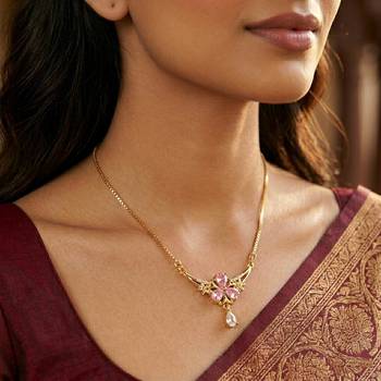 Soft powder light pink color fashion necklace created for delicate daily wear 2