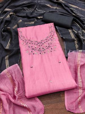 ethnic motifs embroidered mirror work detail unstitched dress material 2