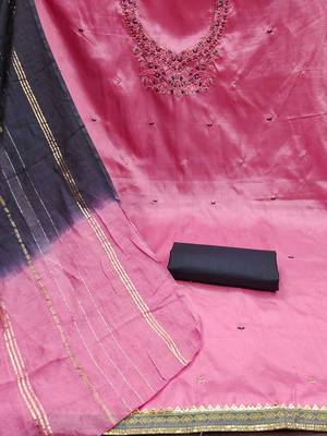 ethnic motifs embroidered mirror work detail unstitched dress material 4