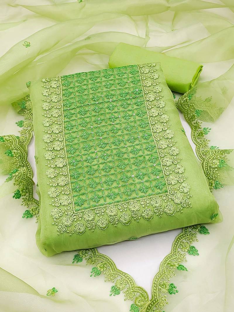 embroidered organza unstitched dress material
