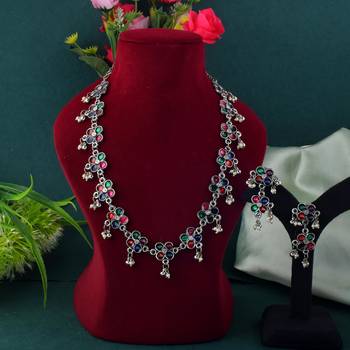 Vibrant cultural color meena work oxidised necklace set styled for festival occasions 1