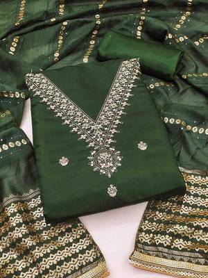 floral embroidered sequinned unstitched dress material 1