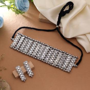 Stunning statement silver color oxidised necklace set perfect for formal festive gatherings 1