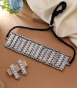 Stunning statement silver color oxidised necklace set perfect for formal festive gatherings