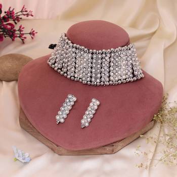 Stunning statement silver color oxidised necklace set perfect for formal festive gatherings 2