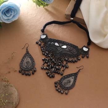 Exquisite polish silver color oxidised necklace set designed for elegant evening wear 1