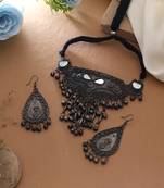 Exquisite polish silver color oxidised necklace set designed for elegant evening wear