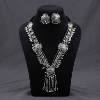 Sophisticated drop silver color oxidised necklace set tailored for women jewelry 1