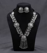 Sophisticated drop silver color oxidised necklace set tailored for women jewelry