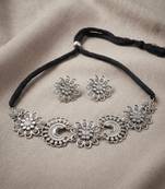 Adorable cute floral silver color oxidised necklace set styled for young girls