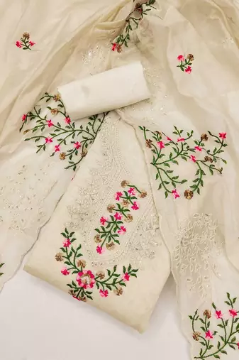 Embroidered Art Silk Unstitched Dress Material