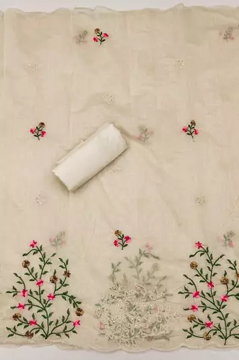 Embroidered Art Silk Unstitched Dress Material