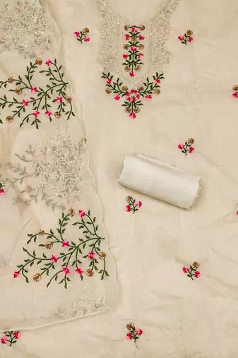Embroidered Art Silk Unstitched Dress Material