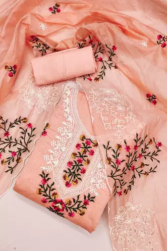 Embroidered Art Silk Unstitched Dress Material