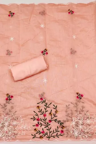 Embroidered Art Silk Unstitched Dress Material