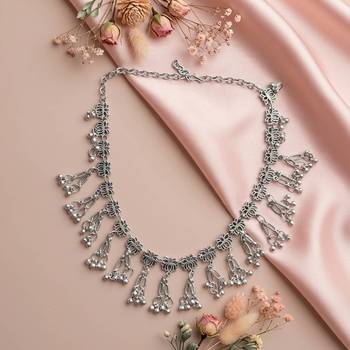 Spiritual lotus design silver color oxidised necklace created for divine occasions 1