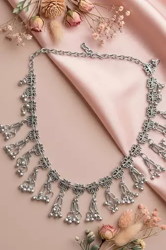 Spiritual lotus design silver color oxidised necklace created for divine occasions