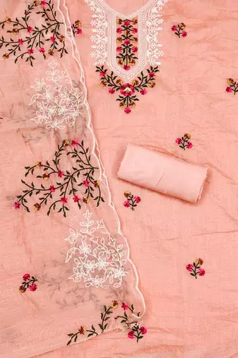 Embroidered Art Silk Unstitched Dress Material