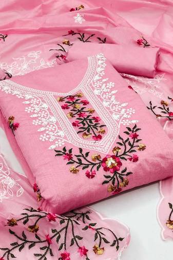 embroidered art silk unstitched dress material