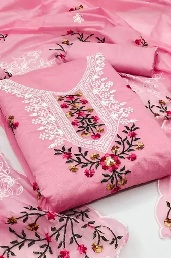 Embroidered Art Silk Unstitched Dress Material