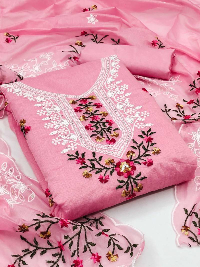 Embroidered Art Silk Unstitched Dress Material