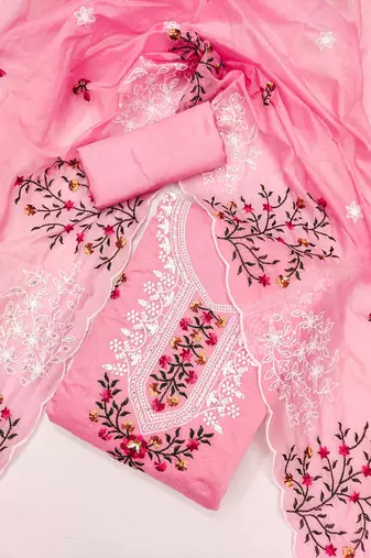 Embroidered Art Silk Unstitched Dress Material