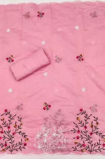 Embroidered Art Silk Unstitched Dress Material