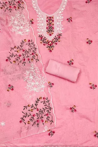 Embroidered Art Silk Unstitched Dress Material