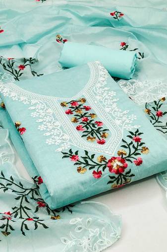 embroidered art silk unstitched dress material
