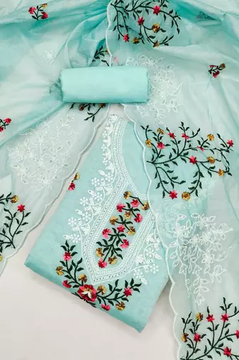 Embroidered Art Silk Unstitched Dress Material