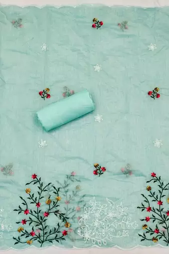 Embroidered Art Silk Unstitched Dress Material