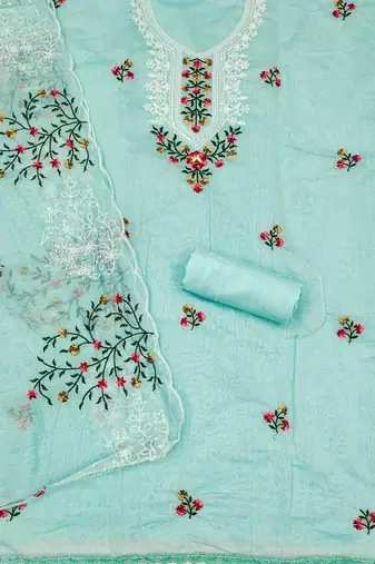 Embroidered Art Silk Unstitched Dress Material