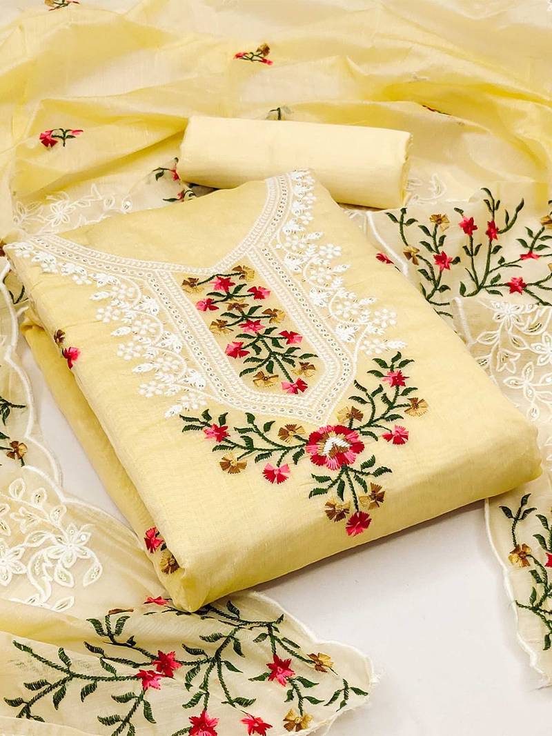 Embroidered Art Silk Unstitched Dress Material