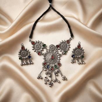 Vibrant festive multi color oxidised necklace set tailored for sangeet night parties 1