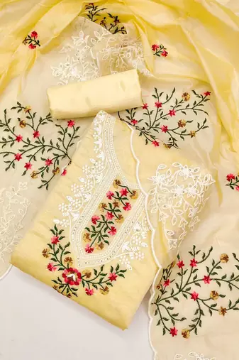 Embroidered Art Silk Unstitched Dress Material