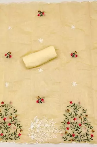 Embroidered Art Silk Unstitched Dress Material