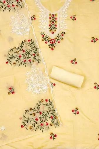 Embroidered Art Silk Unstitched Dress Material
