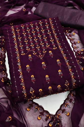 floral embroidered sequined georgette unstitched dress material